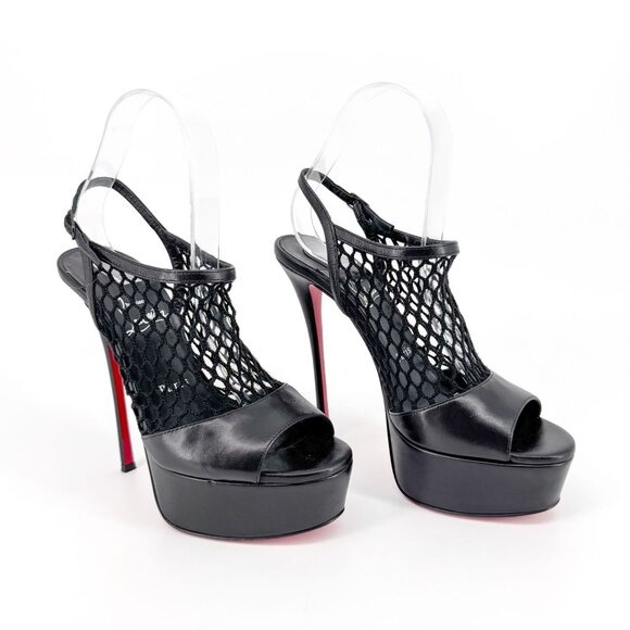 Christian Louboutin Plougesta Alta Black Fishnet Platform Pump Heel Size 38 US 8 - Picture 1 of 15
